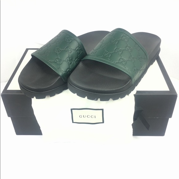Gucci Gg Guccissima Green Mens Slide 